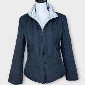 White House Black Market Silk Puffer‎ Jacket Quilted Full Zip Size Medium